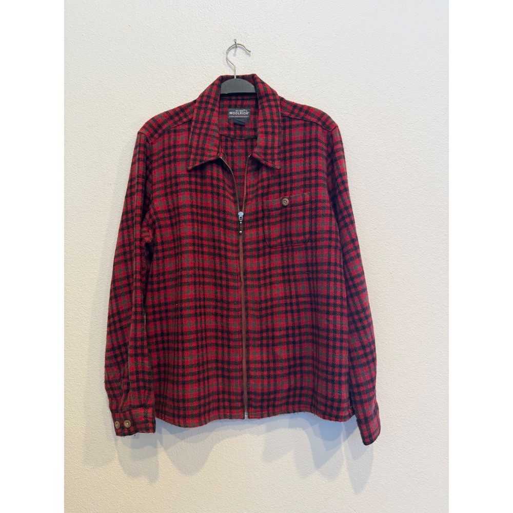 Woolrich Womens Red Black Plaid Zip Up Flannel Shirt Jacket Ruby Size M 2042